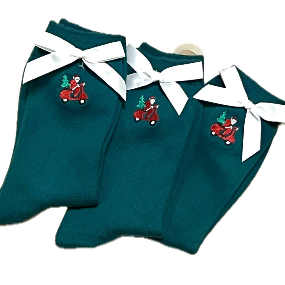Christmas socks Festive Green Socks with Santa Embroidery, home for the holiday